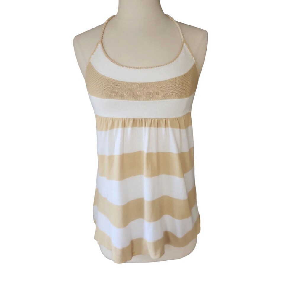 Gap Babydoll Y2K Coastal Top Womens Small Rope Halter Tan Striped Beach Boho